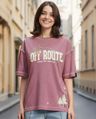 Shop Women's Mellow Mauve Purple Off Route Graphic Printed Oversized T-shirt-Front