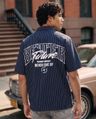 Buy Bewakoof Men's Navy Blue Striped Typography Oversized Shirt