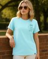 Shop Women's Aqua Sky Blue Sip Chill Graphic Printed Boyfriend T-shirt-Front