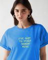Shop Women's Azure Blue Start Typography Boyfriend T-shirt