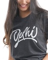 Shop Women's Delhi Thick Script T-shirt in Charcoal-Design