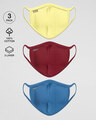 Shop 2-Layer Everyday Protective Mask - Pack of 3 (Pastel Yellow-Scarlet Red-Prussian Blue)-Front