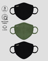 Shop 2-Layer Premium Protective Masks - Pack of 3 (Jet black-Dark olive-Jet black)-Front