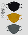 Shop 2-Layer Premium Protective Masks - Pack of 3 (Jet black-Mustard yellow-Nimbus grey)-Front