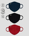 Shop 2-Layer Premium Protective Masks - Pack of 3 (Navy Blue-Jet Black- Bold Red)-Front