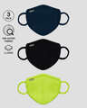 Shop 2-Layer Premium Protective Masks - Pack of 3 (Navy blue- Jet black- Neon green )-Front