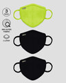 Shop 2-Layer Premium Protective Masks - Pack of 3 (Neon green-Jet Black- Jet Black)-Front