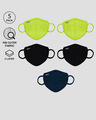 Shop 2-Layer Premium Protective Masks - Pack of 5 (Neon green*2-Jet Black*2-Navy blue)-Front