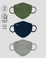 Shop 2 Layer Premium Protective Masks Pack of 3 (Dark Olive-Navy Blue-Meteor Grey)-Front