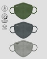 Shop 2 Layer Premium Protective Masks Pack of 3 (Dark Olive-Nimbus Grey-Meteor Grey)-Front