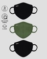 Shop 2-Layer Premium Protective Masks - Pack of 3 (Jet black-Dark olive-Jet black)-Design