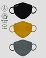 Shop 2-Layer Premium Protective Masks - Pack of 3 (Jet black-Mustard yellow-Nimbus grey)-Design