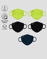 Shop 2-Layer Premium Protective Masks - Pack of 5 (Neon green*2-Jet Black*2-Navy blue)-Design