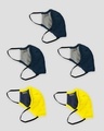 Shop 3 layer Premium Life Mask Combo of 5 (Navy Blue*3- Pineapple yellow*2)-Full