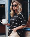 Shop Women's Black & White All Over Printed Oversized T-shirt-Front