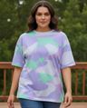 Shop Women's White & Purple Camouflage Printed Oversized Plus Size T-shirt-Front