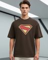 Shop Men's Chocolate Brown Superman Logo Graphic Printed Oversized T-shirt-Front
