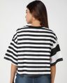 Shop Women's Bright White & Black Striped Oversized Crop T-shirt-Full