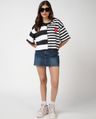 Shop Women's Bright White & Black Striped Oversized Crop T-shirt