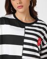 Shop Women's Bright White & Black Striped Oversized Crop T-shirt