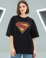 Shop Women's Jet Black Superman Logo Graphic Printed Oversized T-shirt-Front