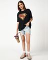 Shop Women's Jet Black Superman Logo Graphic Printed Oversized T-shirt