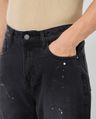 Shop Men's Black Paint Splatter Printed Washed Straight Fit Jeans