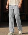 Shop Men's Powder Grey Applique Straight Fit Jeans-Front