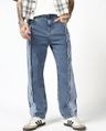 Shop Men's Blue Applique Washed Straight Fit Jeans-Front