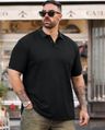 Shop Men's Jet Black Textured Plus Size Polo T-shirt-Front