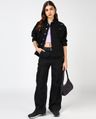 Shop Women's Black Typography Denim Jacket-Full