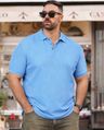 Shop Men's Blue Textured Plus Size Polo T-shirt-Front