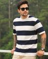 Shop Men's Blue & White Striped Oversized T-shirt-Front