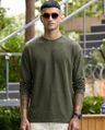 Shop Men's Olive Green Textured Oversized T-shirt-Front
