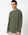 Shop Men's Olive Green Textured Oversized T-shirt-Full