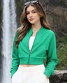 Shop Women's Blarney Green Crop Zipper Sweatshirt-Front