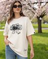 Shop Women's Beige Glassy Graphic Printed Oversized T-shirt-Front