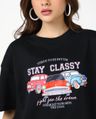 Shop Women's Black Stay Classy Graphic Printed Oversized T-shirt