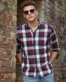 Shop Men's Maroon & White Checked Shirts-Front