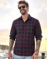 Shop Men's Blue & Maroon Checked Shirts-Front