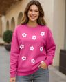 Shop Women's Magenta Floral Printed Oversized Sweatshirt-Front
