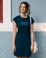 Shop Absolutely Not Interested Cap Sleeve Printed T-Shirt Dress Navy Blue-Front
