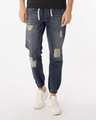Shop Abstract Blue Denim Joggers-Front