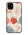 Shop Abstract Faces Printed Premium Glass Cover For iPhone 11 (Impact Resistant, Matte Finish)-Front