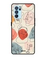 Shop Abstract Faces Printed Premium Glass Cover For Oppo Reno6 5G (Impact Resistant, Matte Finish)-Front