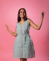 Shop Women's Blue Floral Handloom Dress - A Sustainable Fashion Project-Front