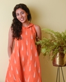 Shop Women's Orange Peter Pan Ikat Printed Dress - A Sustainable Fashion Project-Front