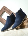 Shop Men's Blue Suede Chelsea Boots-Front