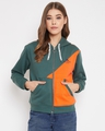 Shop Women's Green & Orange Regular Fit Hoodie-Front