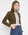 Shop Women's Olive Regular Fit Crop Hoodie-Full